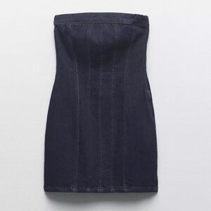 ZARA Dark Blue Denim Strapless Dress Women’s XS